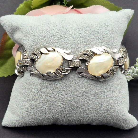 Rare 50's Crown Trifari Fantasia Series Bracelet MOP Silver Tone Alfred Philippe - Picture 2 of 12